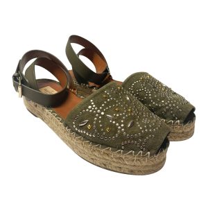 Valentino Garavani – verzierte Espadrilles aus khakifarbenem Veloursleder – 7764865646652