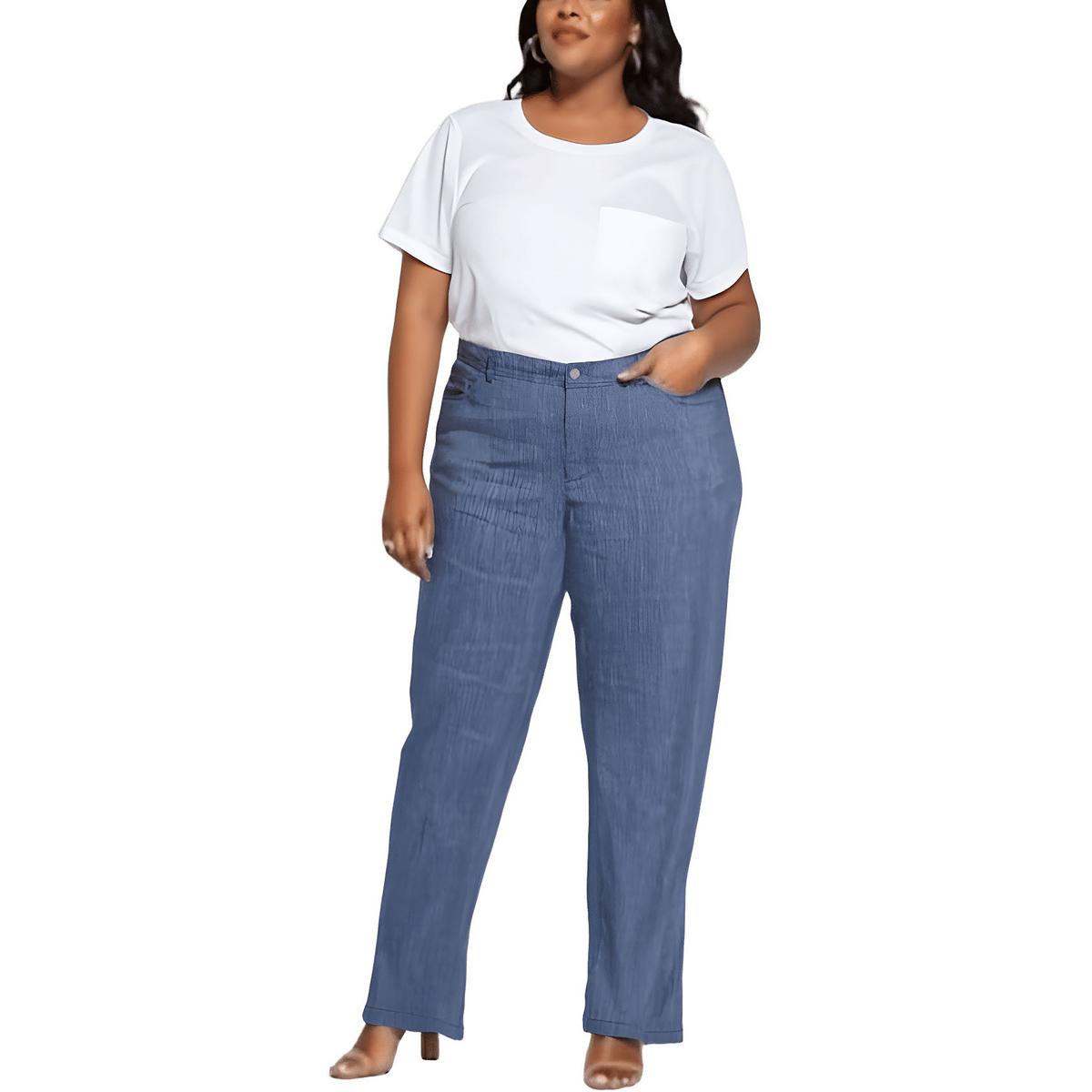 Plus gestreiftes Leinen breite Bein Hose