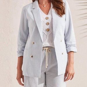 Faux-Zweireiher-Seersucker-Blazer in Zen-Blau