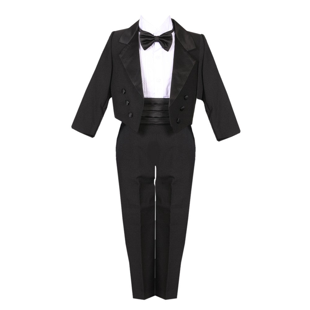 Schwarze 5-teilige Weste, Jacke, Hose, Smokinganzug für besondere Anlässe, große Jungen, Größe 8–20