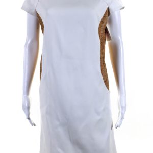 Courreges Damen kurze Ärmel empiecement Kleid weiß braun 7833451528252
