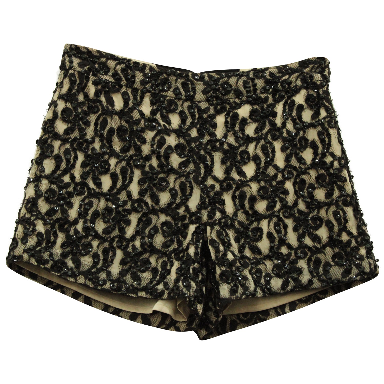 Alice & Olivia – Guipure-Shorts aus schwarzem Polyester mit Verzierungen – 7765051342908