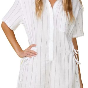 Pinstripe Gauze Jumpsuit in weiß