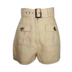 Zimmermann Belted High-Taille Shorts in beige Leinen 7703698604092