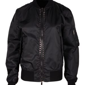 Valentino Garavani Rockstud Bomber Jacke aus schwarzem Nylon 7748704698428