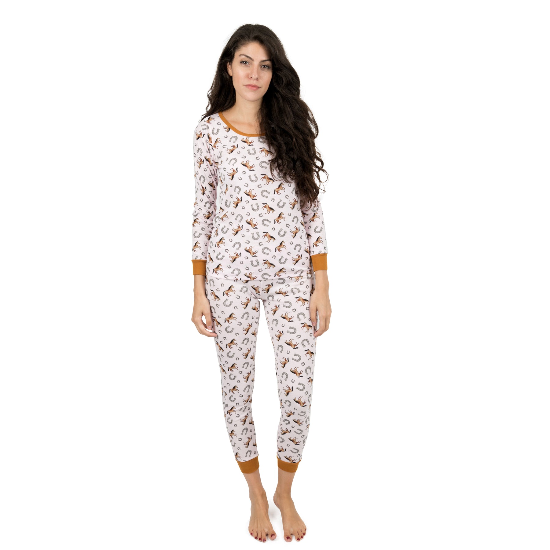Damen zwei Stück Baumwolle Pyjama Pferd