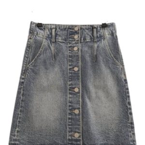 Damen Denim Knopf unten Minirock in Vintage dunkelblau