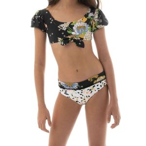 Mädchen Nights Bikini-Set im schwarzen Blumenstrauß