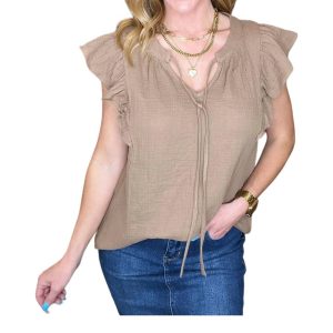 Gaze Schlüsselloch Ausschnitt Bluse in Mokka 7766663561276