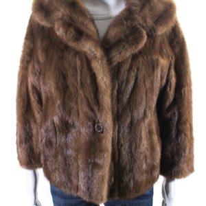 Alameda Damen Nerz Pelz langen Ärmel ein Knopf kurz Mantel braun – 7833595379772