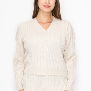 Soft Creme Kabel Knopf Strickjacke 7832925536316