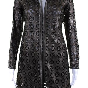 In Transit Damen laser geschnitten metallic Mesh Lederjacke braun schwarz – 7833586630716