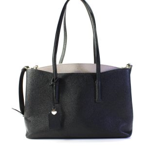 Kate Spade Zweifarbige Damen-Umhängetasche aus Leder mit Reißverschluss und Griff oben in Schwarz