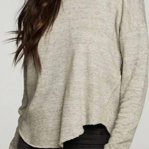 Leinen Französisch Frottee Langarm Hemdschwanz Pullover Kapuzenpullover in Heidegrau 7670813130812