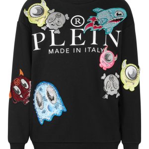 Roundneck Pullover Monster mit Kristallen