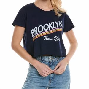 Brooklyn Ny Stripes Cropped T-Shirt in blau – 7827037847612