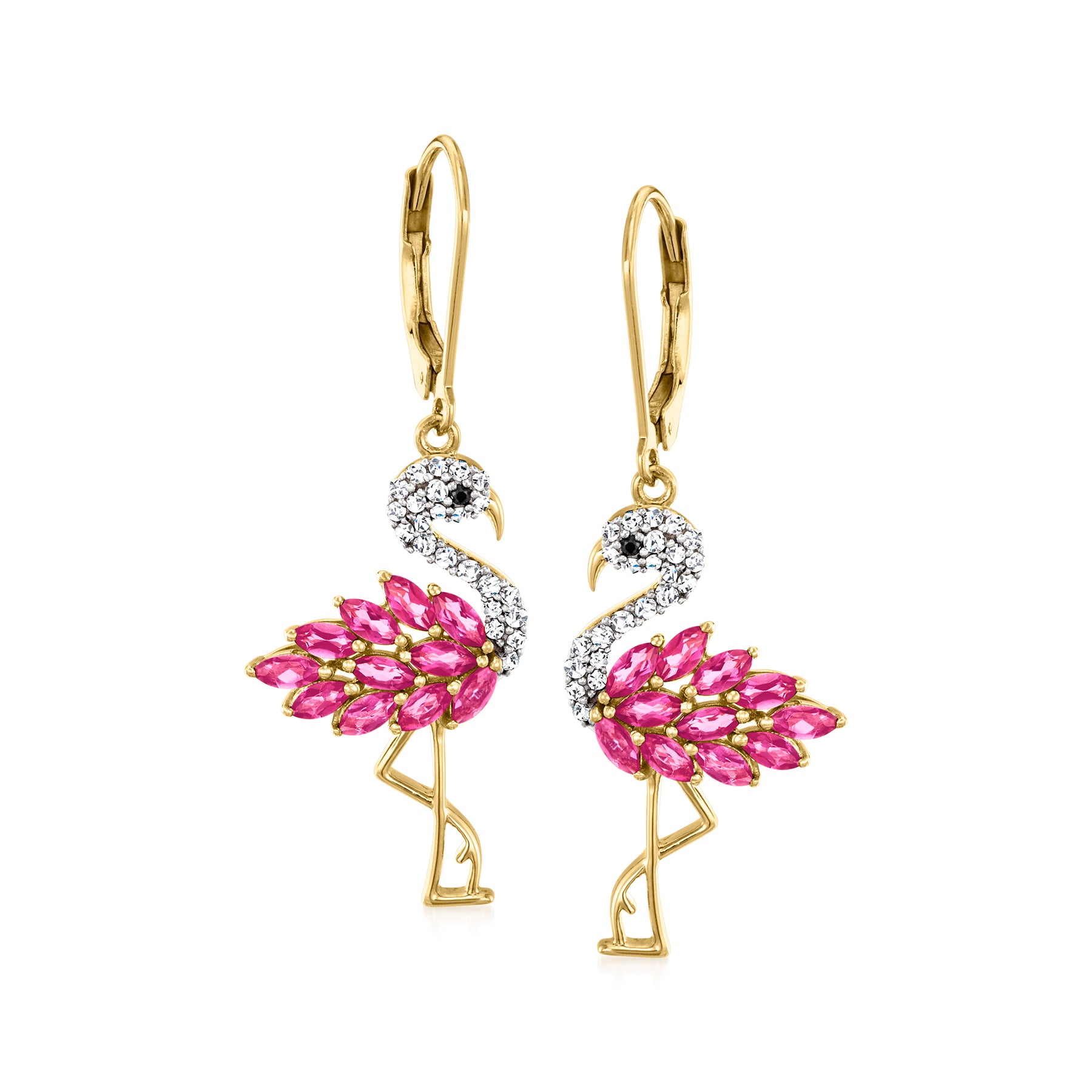 Ross-Simons rosa topaz und . weiß zircon Flamingo Drop Ohrringe mit schwarzen Spinell Akzenten in Gold über Sterling – 18kt