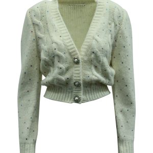 Alessandra Rich – Strickjacke aus weißer Wolle mit Kristallverzierungen – 7833146097724