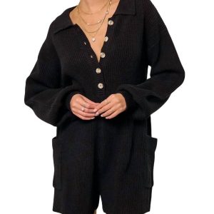 Geknöpfter Pullover-Strickspielanzug in Schwarz 7732455178300