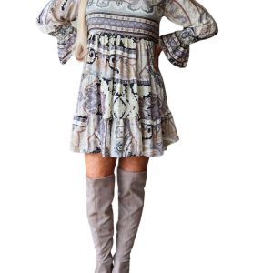 Boho kurzes Baby Puppe Paisley Kleid in grau