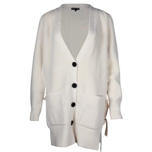 Proenza Schouler V-Ausschnitt gerippte Strickjacke aus Cremewolle 7703677894716