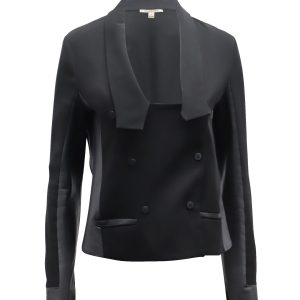Diane Von Furstenberg Zweireihige Blazerjacke mit Lederbesatz aus schwarzem Triacetat