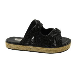 Jimmy Choo Nile Crystal Espadrille Sandalen aus schwarzem Leder 7703690281020
