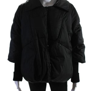 Daniella Erin NYC Damen Knopf vorne nach unten gesteppt Oversize Jacke schwarz klein – 7833579356220