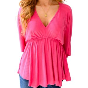 storried Momente drapierte Peplum Top in fuchsia 7733727952956