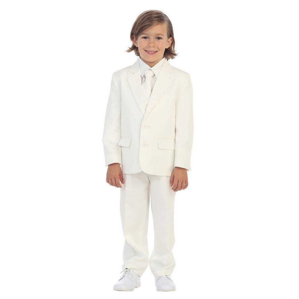 Elfenbeinfarbene Juwelen für kleine Jungen und Herrenjacke, Weste, Hemd, Krawatte, Hose, 5-teiliger Anzug, 2T-7