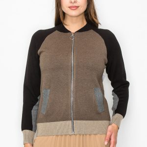 Color-Block Taupe Strickjacke 7833031508028