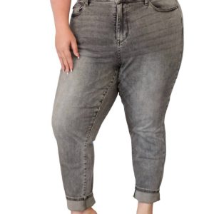 hoher Bund Stein waschen schlanke Jeans in grau 7704779358268
