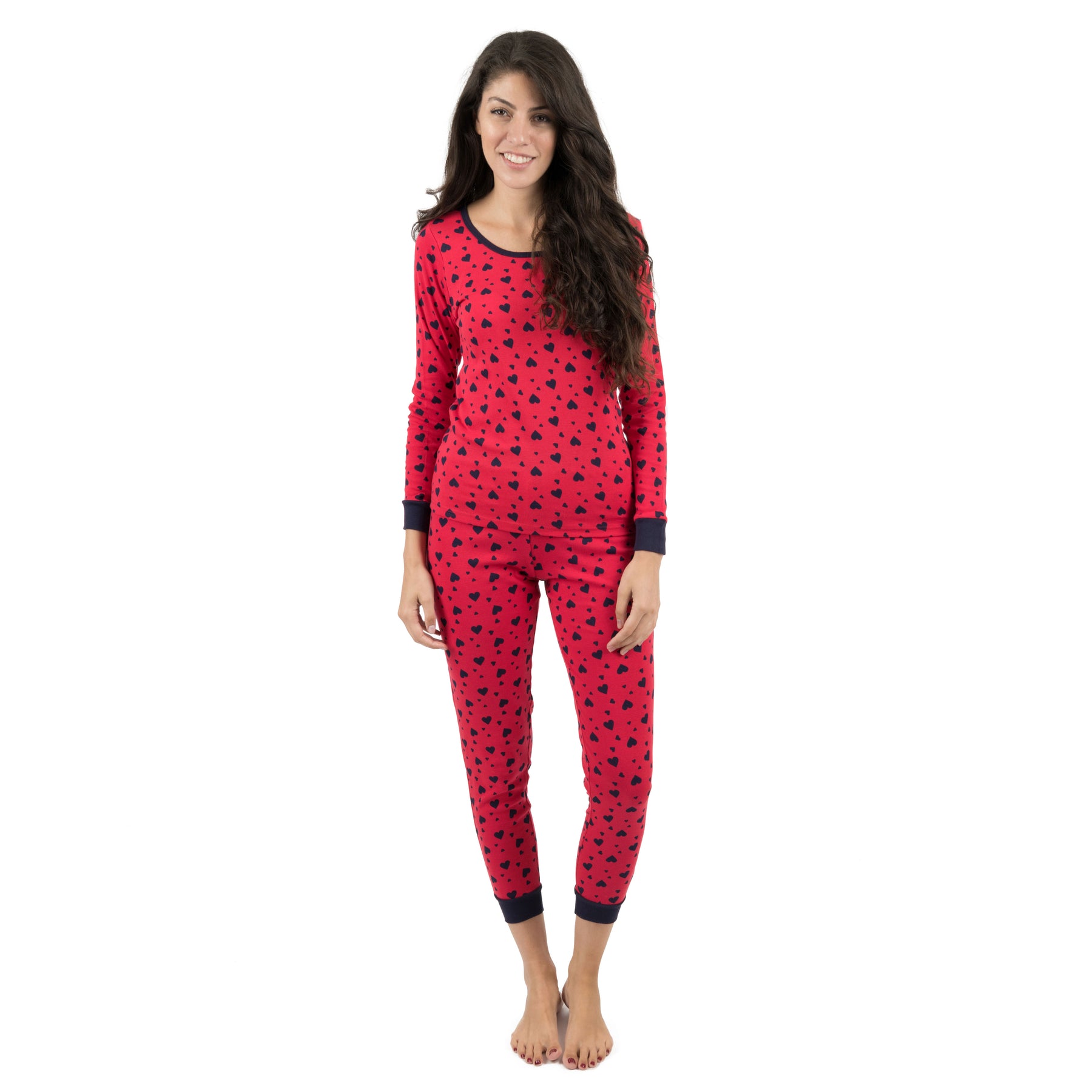 Damen zwei Stück Baumwolle Pyjama Marine Herzen