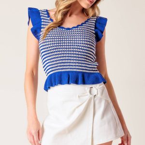 OUT WEST blaue Pullover stricken oben
