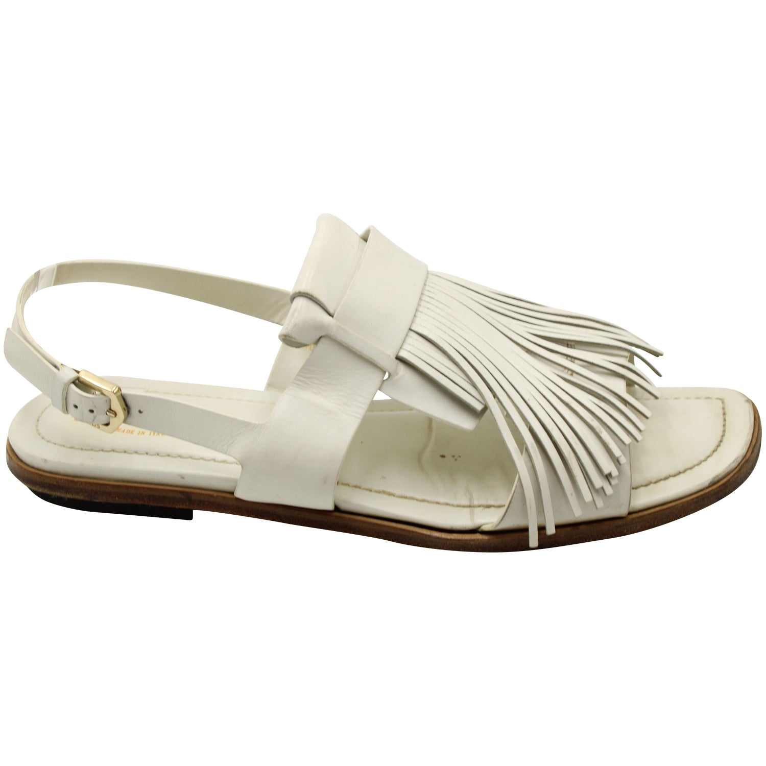 Tod’s Fringed Slingback Flat Sandalen aus weißem Leder 7764869021756