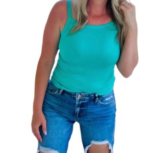 Einfarbiges Mini-Tanktop mit Rippenstruktur in Aqua – 7803857502268