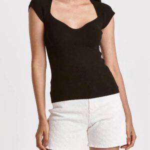 Demi Sweetheart Neck gerippte Oberteil in schwarz