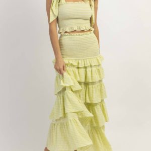 Charm Smocked Maxi Rock in Limette gesetzt