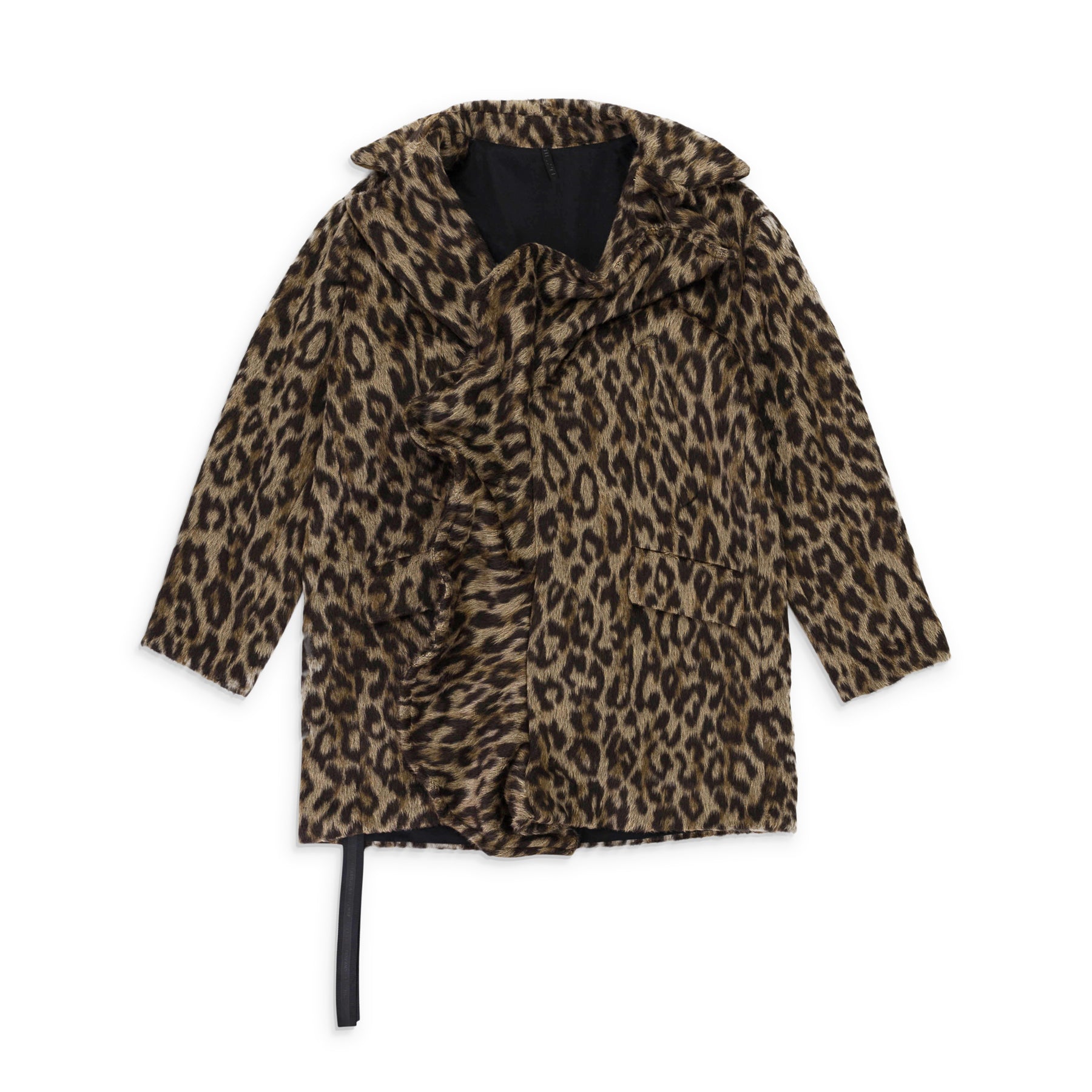 Unravel Project Leopard Print Rüschen Kunstfell Mantel – braun