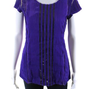 Bottega Veneta Damen runden Hals Kappe Ärmel plissierte Bluse lila 7833273270332