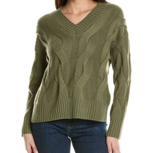 Hannah Rose Wide Cable V-Ausschnitt Wolle & Kaschmir-Pullover – 7823757770812