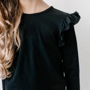 Schwarzes L/S-Rüschen-T-Shirt