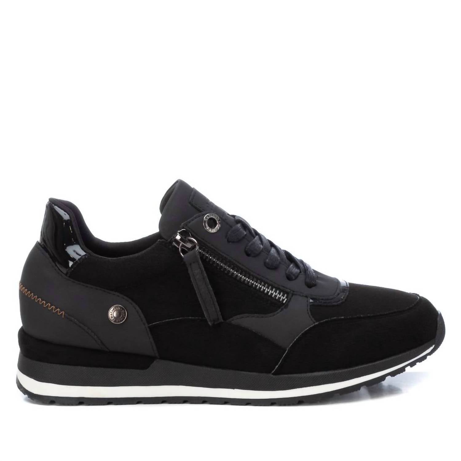 Damen seitliche Reißverschluss Sneakers in schwarz 7764948516924