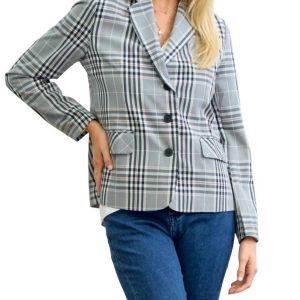 Plaid Streifen Futter Blazer in Elfenbein/schwarz 7832106467388