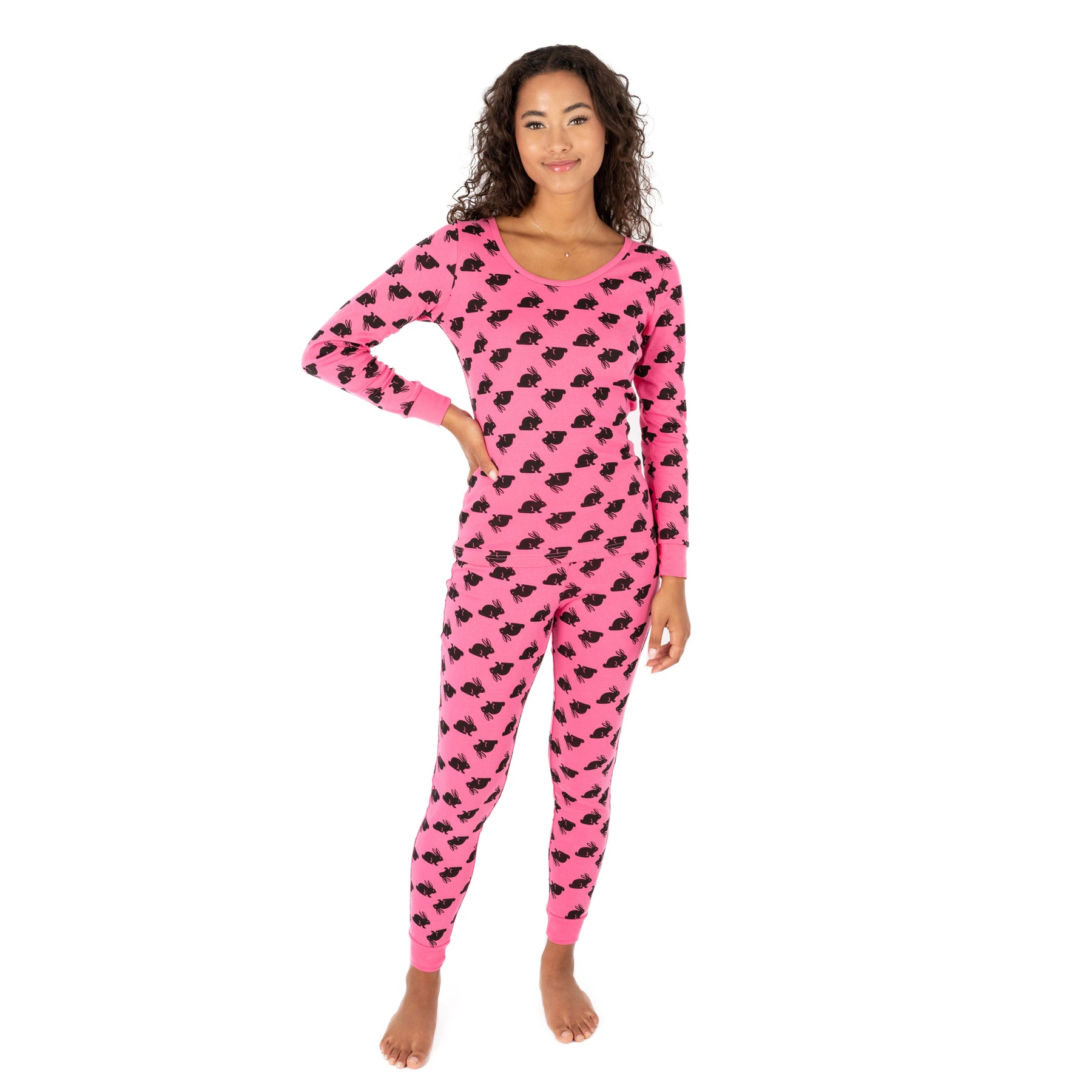 Damen zwei Stück Baumwolle Pyjamas Hase rosa