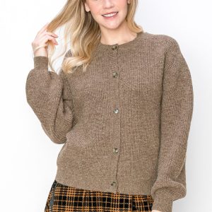 gerippte Strickjacke aus Taupe 7832931369020