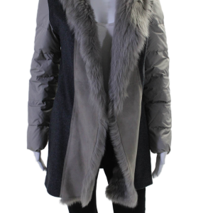 Fabiana Filippi Damen lange Ärmel Pelz Kragen gestrickt Puffer Jacke grau xs – 7833614843964