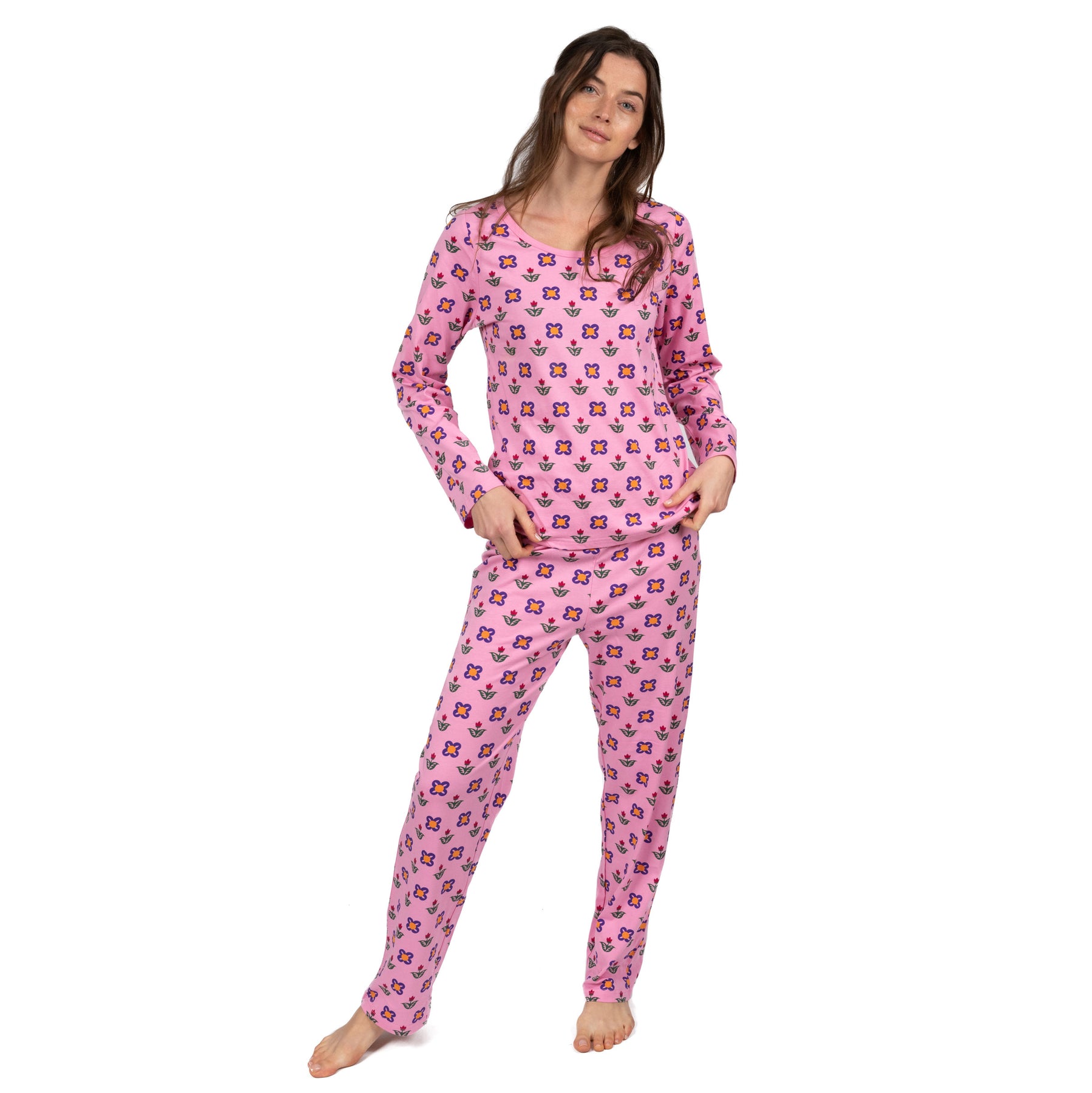 Damen zwei Stück Baumwolle lockere Passform Pyjamas Blumentopf