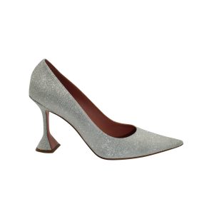 Amina Muaddi Ami – spitze Pumps aus silberfarbenem Canvas – 7703706107964