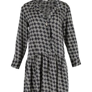 Sandro bedrucktes Hemd Minikleid in schwarzer Seide 7748784947260